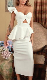 IRREGULAR FLOUNCES FROCK DRESS IN WHITE