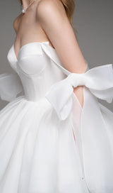 WHITE BOW PUFFY MINI DRESS