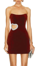 WINE RED STRAPLESS CUTOUT MINI DRESS