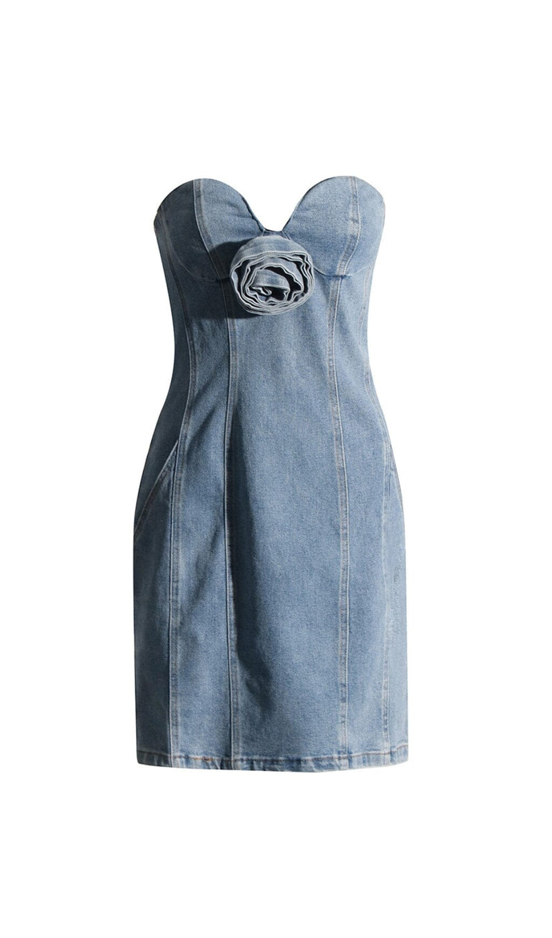 STRAPLESS DENIM MINI DRESS