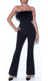 FEATHER JUMPSUIT IN BLACK