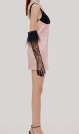 LACE GOLVES PINK PATCHWORK MINI DRESS