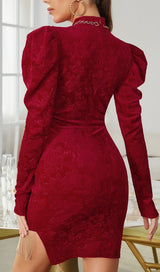 WINE RED CHINESE STYLE DARK GRAIN MINI DRESS