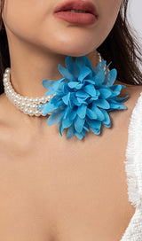 BLUE PEARL EMBELLISHED FLOWER CHOKER