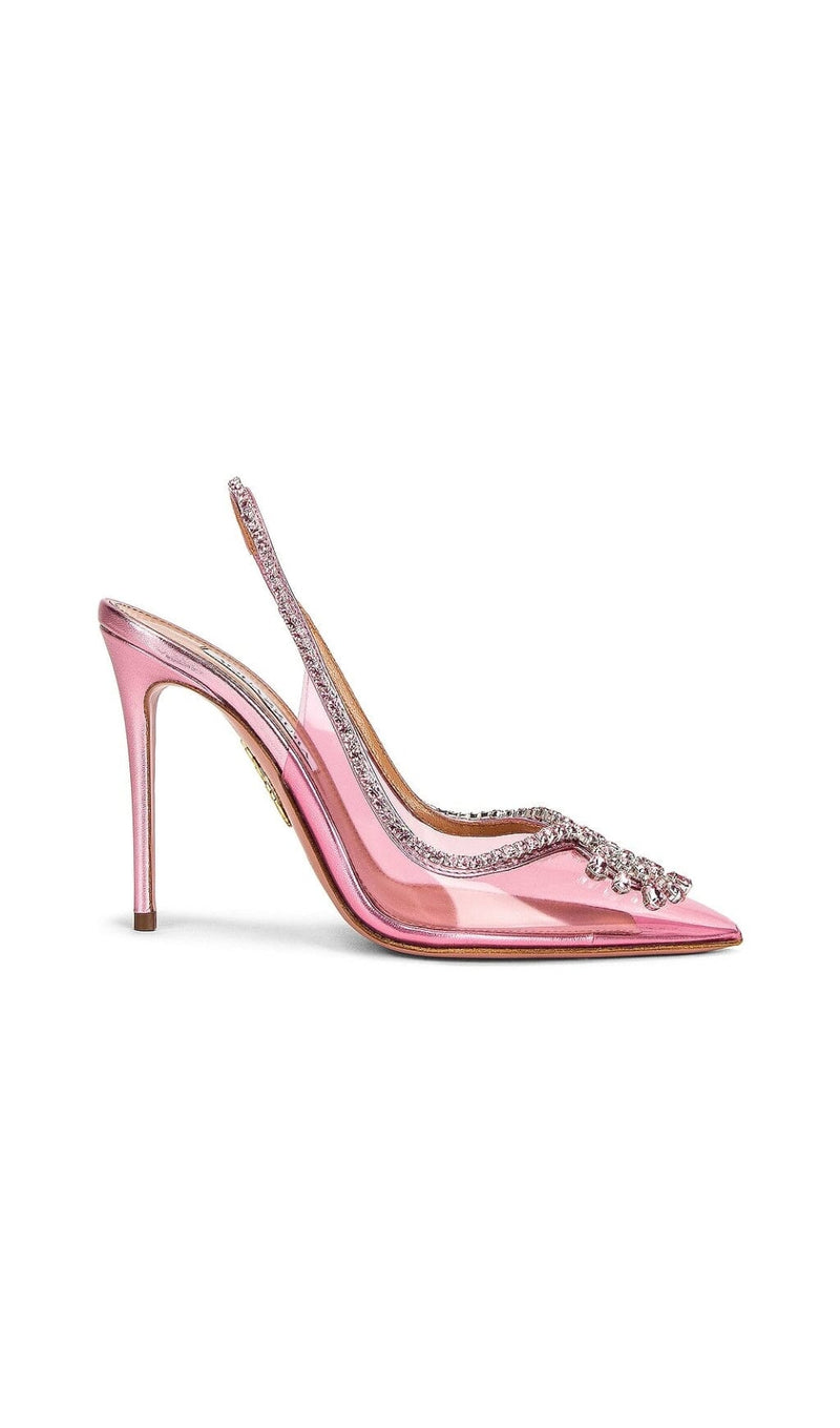 CRYSTAL CUTOUT EMBELLISHED PUMPS IN PINK