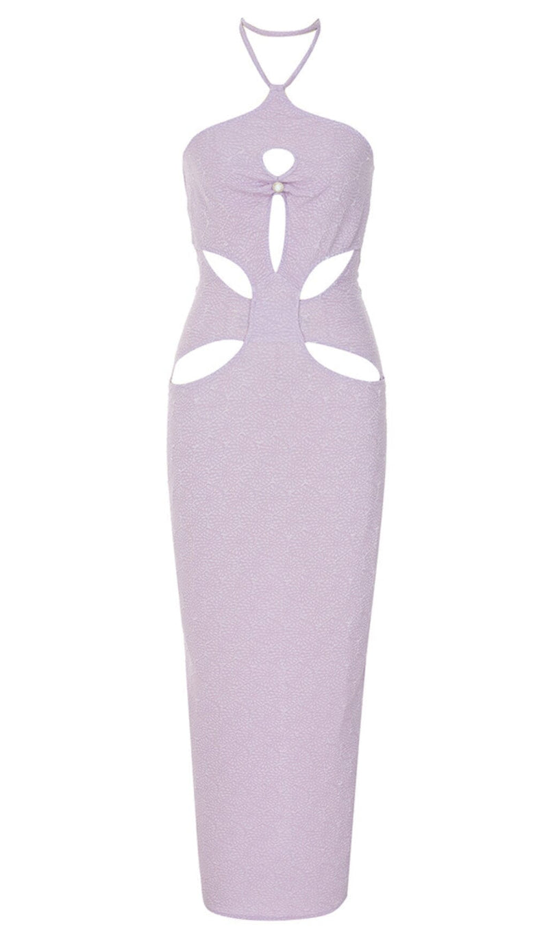 HALTER CUT OUT CORSET DRESS IN PURPLE