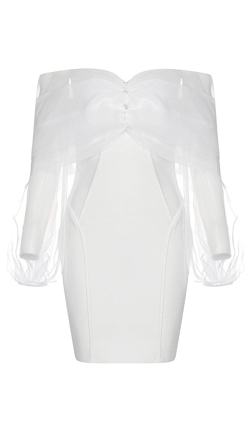 ONE-LINE SHOULDER-TOP TULLE DRESS IN WHITE