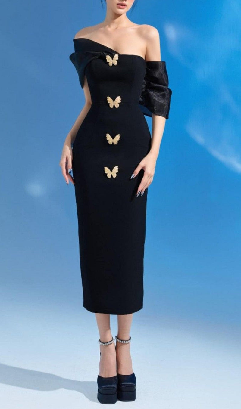 ROBE MIDI EMBELLIE PAPILLON NOIRE