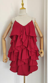 V NECK SLEEVELESS MINI DRESS IN RED