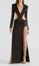 LONG SLEEVE CRYSTAL MAXI DRESS BLACK