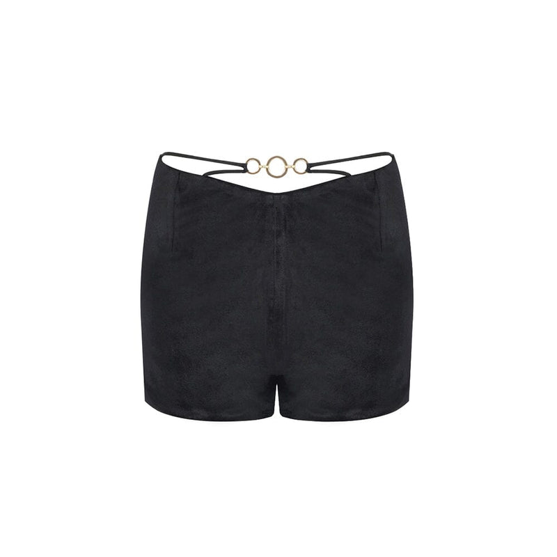 BLACK PLAIN CUTOUT HOOP ACCENT TUBE TOP & SHORTS