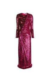 BURGUNDY RUCHED SEQUINED MAXI DRESS