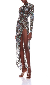 ROBE MAXI À SEQUINS UNE ÉPAULE