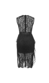 V-NECK LACE SLIM-FIT WAISTLINE DRESS