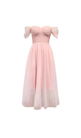 OFF-SHOULDER-KORSETT-MIDIKLEID IN A-LINIE IN ROSA 