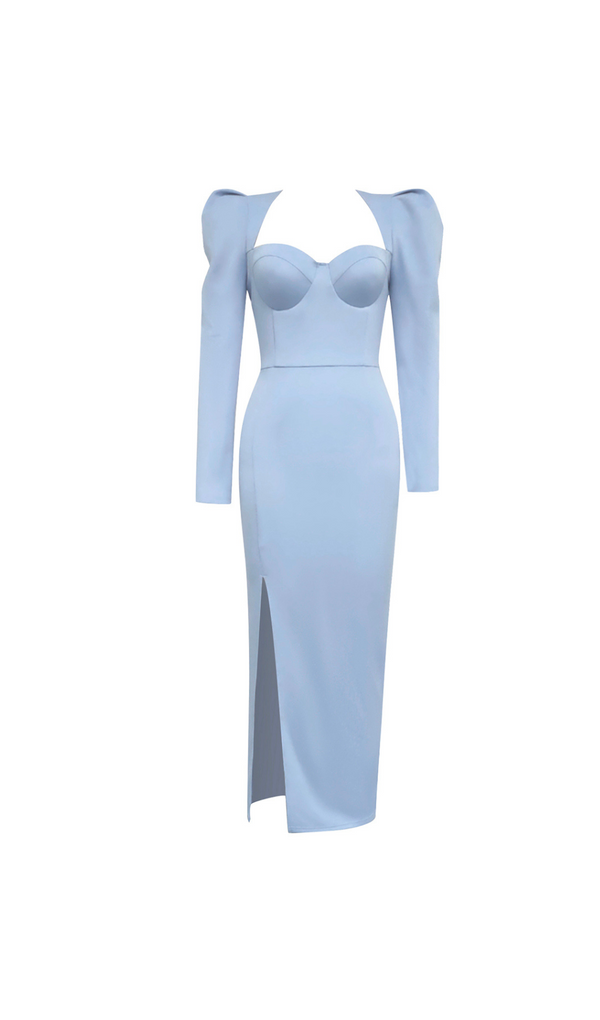 ROBE FENDUE BODYCON À MANCHES BOUFFANTES 