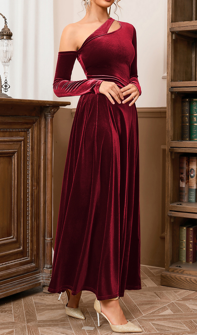 ROBE A-LINE EN VELOURS SANS BRETELLES À MANCHES LONGUES 