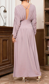 ROBE MAXI À MANCHES LONGUES ET COL EN V PROFOND 