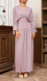 DEEP V-NECK LONG SLEEVE MAXI DRESS