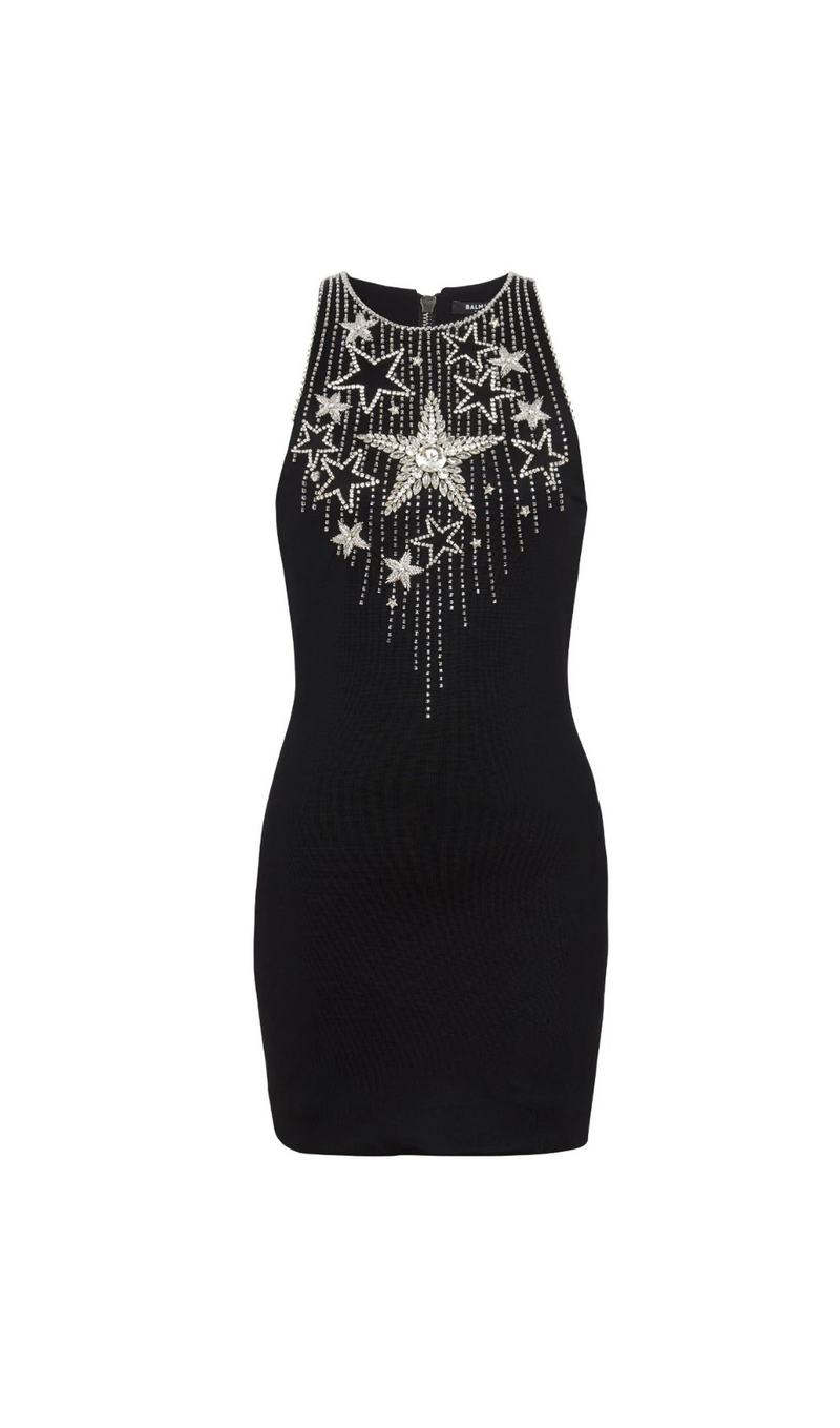 FALLING STARS EMBROIDERED MINI DRESS