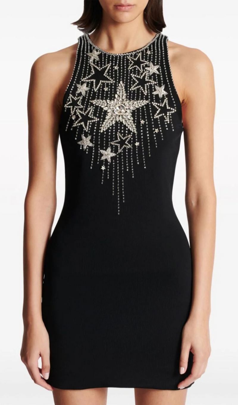 FALLING STARS EMBROIDERED MINI DRESS