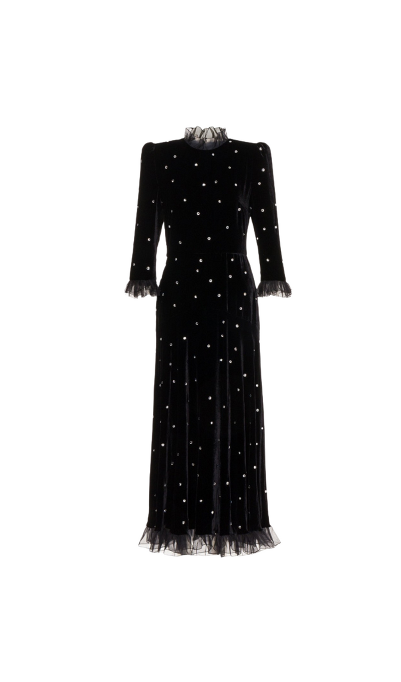 ROBE EN VELOURS NOIR AVEC CRISTAUX 