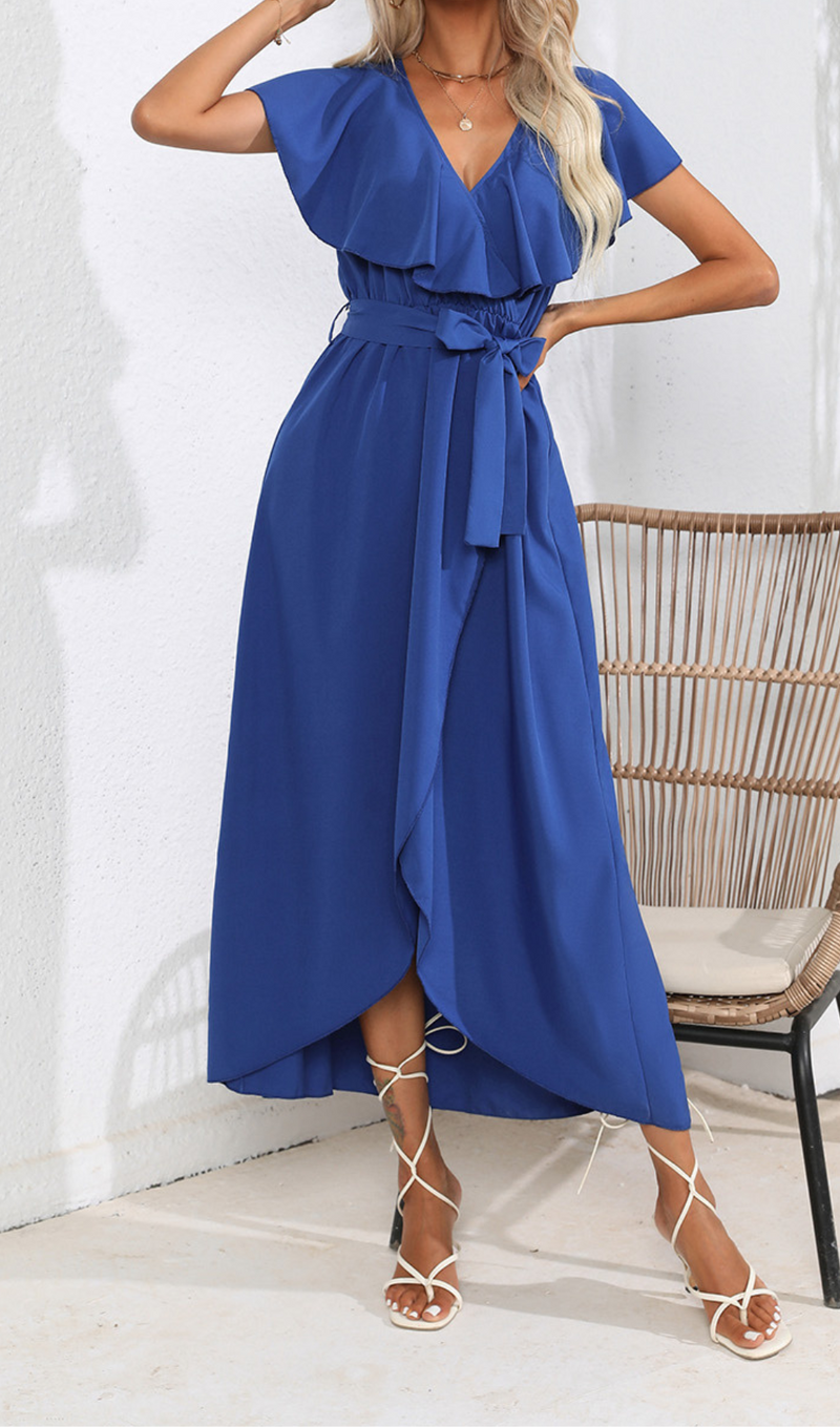 ROYAL BLUE WRAP MIDI DRESS