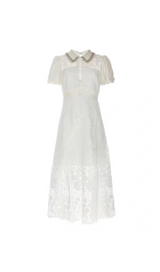 WHITE LACE DIAMANTE COLLAR MIDI DRESS