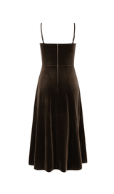 SUSPENDERS THIN STRAPS SLIMMING VELVET MAXI DRESS