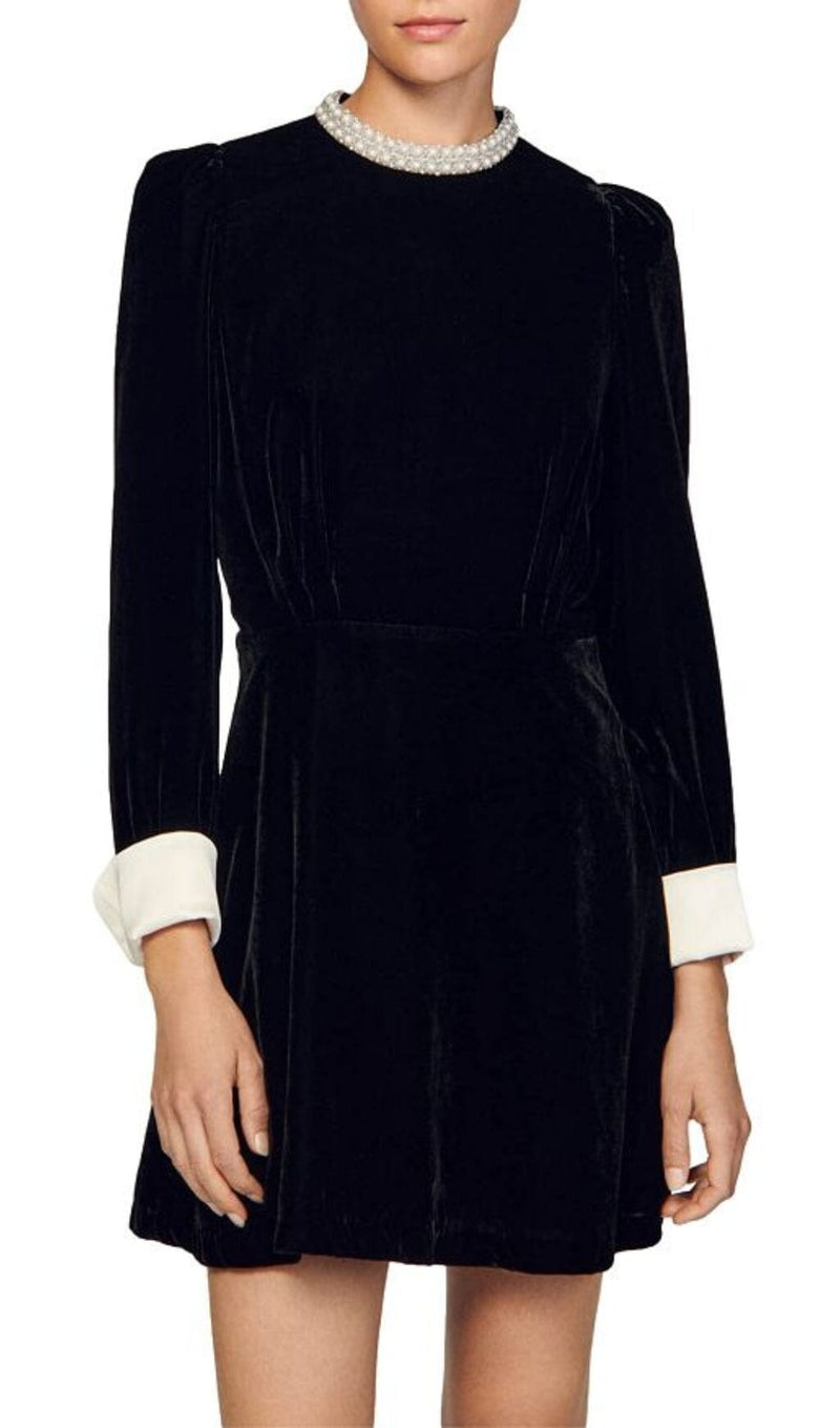 SERENA BEADED COLLAR VELVET DRESS