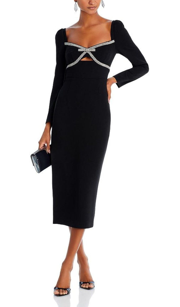 EMBELLISHED LONG SLEEVE MIDI SHEATH DRESS