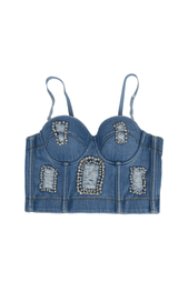 DISTRESSED BREATHABLE DIAMOND-ENCRUSTED FISHBONE CAMISOLE