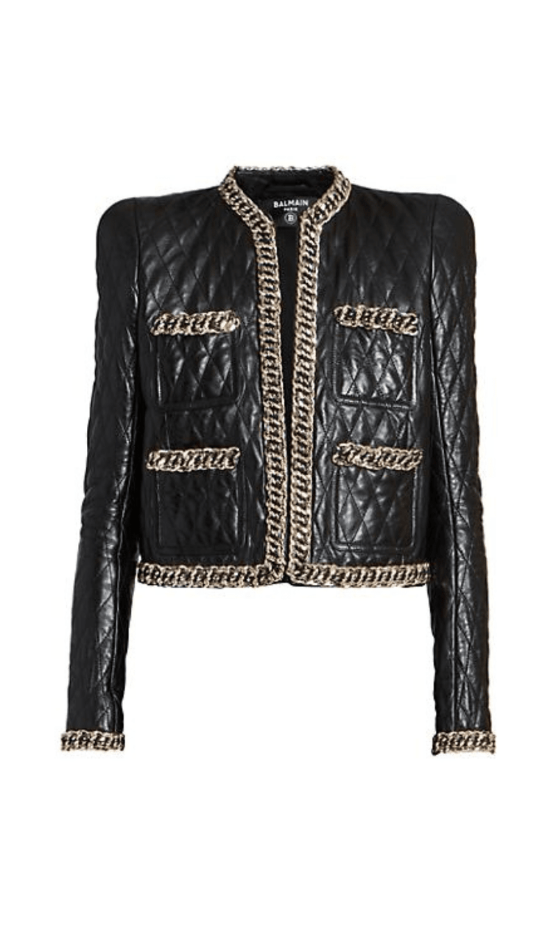 BLACK QUILTED LEATHER CHAIN JACKET