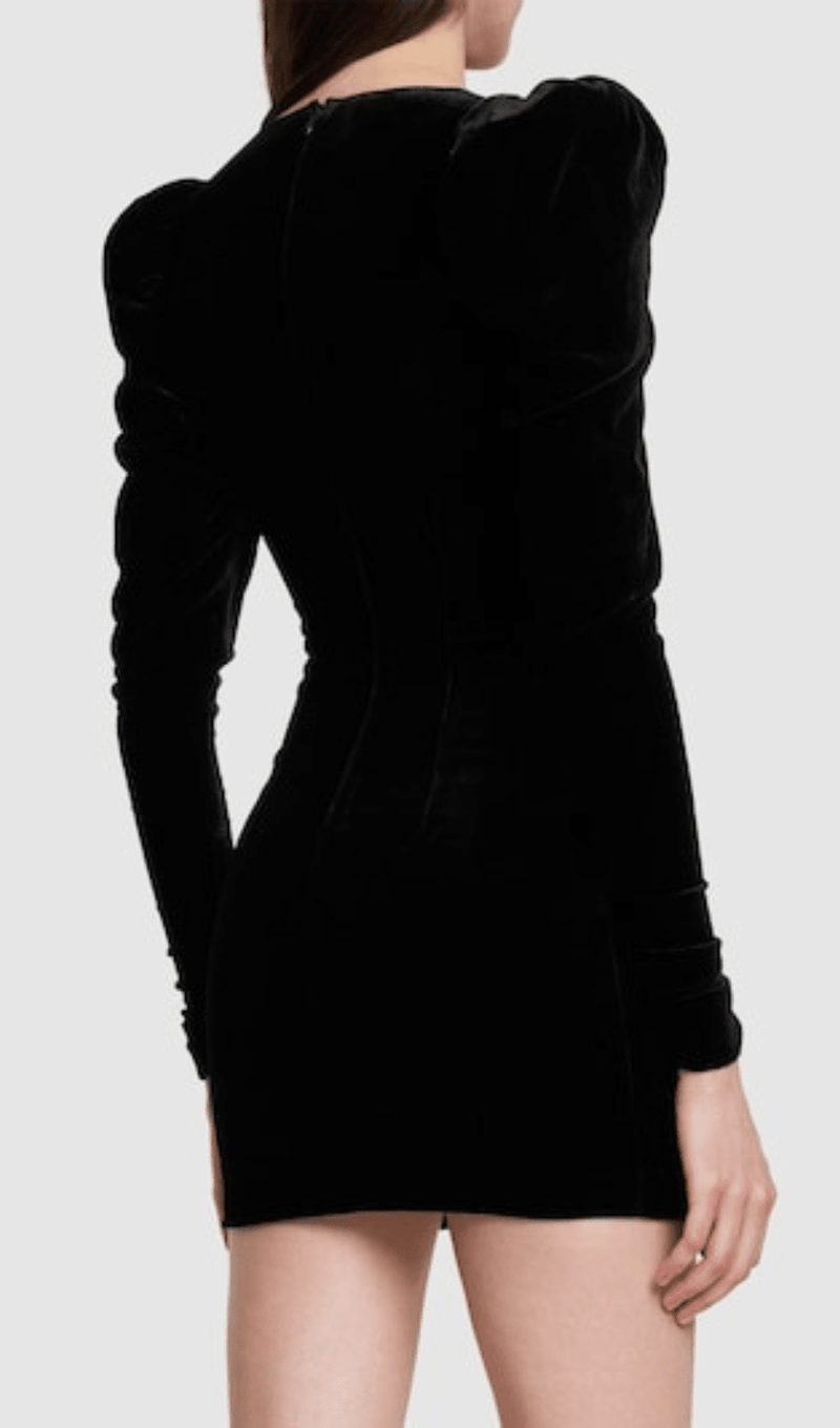 BLACK DUCHESSE BOW VELVET MINI DRESS