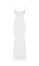 WHITE DRAPED CORSET MAXI DRESS