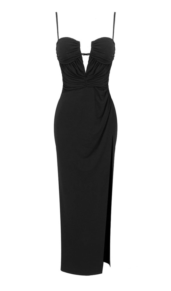 THIGH SLIT MAXI DRESS IN BLACK