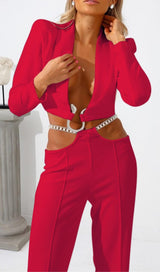 SNAKE BUCKLE WAISTBAND SUIT IN RED