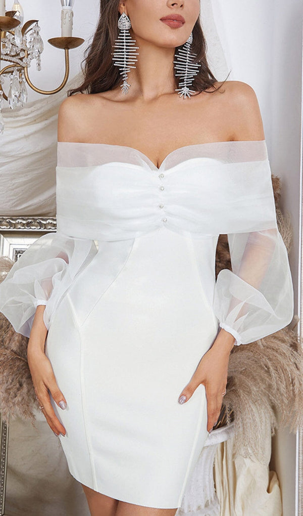 ONE-LINE SHOULDER-TOP TULLE DRESS IN WHITE