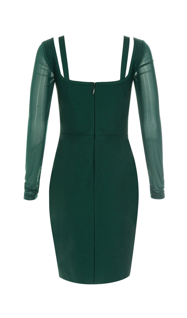 PERSPECTIVE GAUZE FISH BONE DRESS IN DARK GREEN