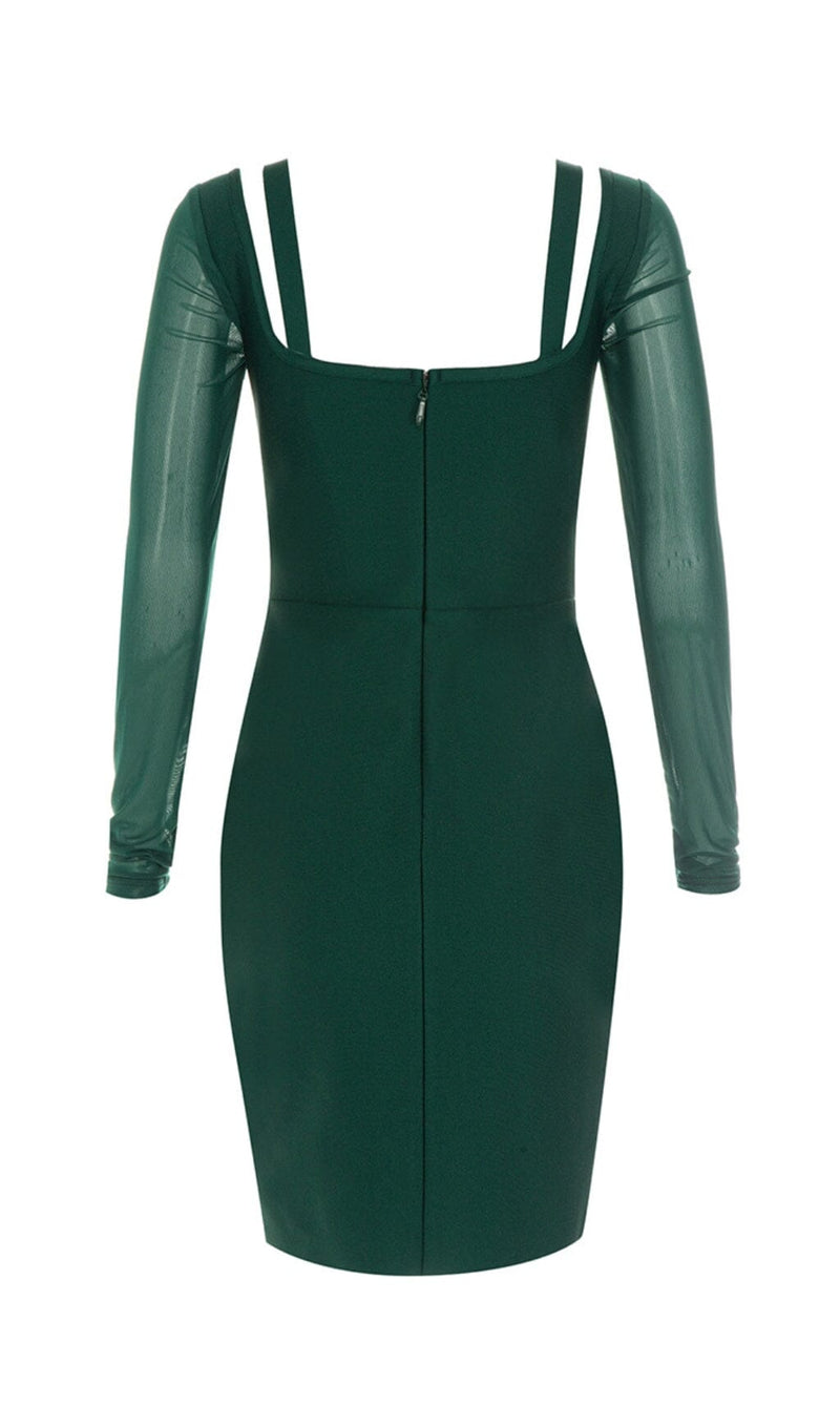 PERSPECTIVE GAUZE FISH BONE DRESS IN DARK GREEN