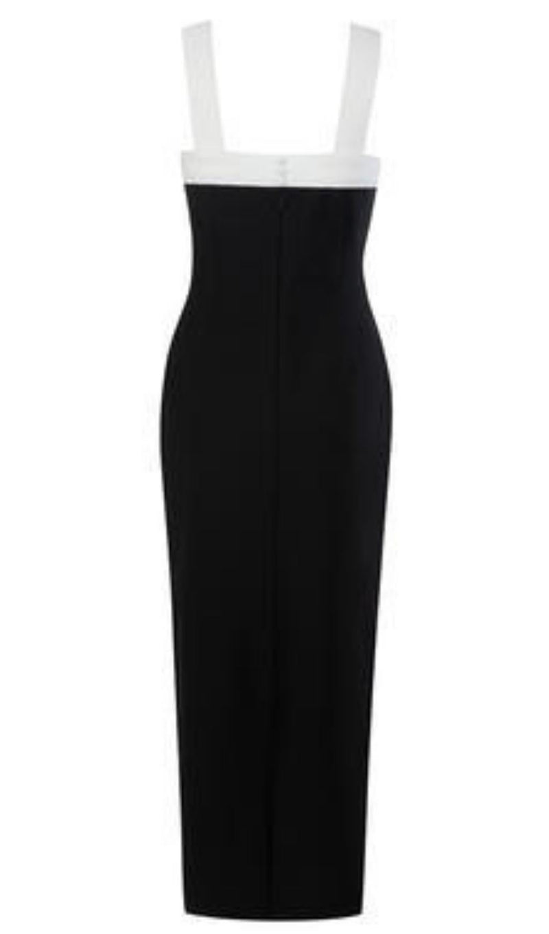 SLEEVELESS EVENING MIDI DRESS IN BLACK & WHITE