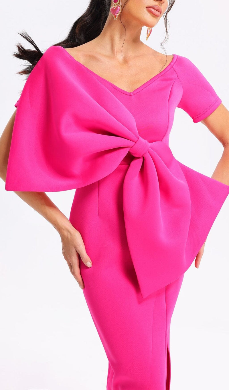 PINK BOW-KNOT MIDI DRESS