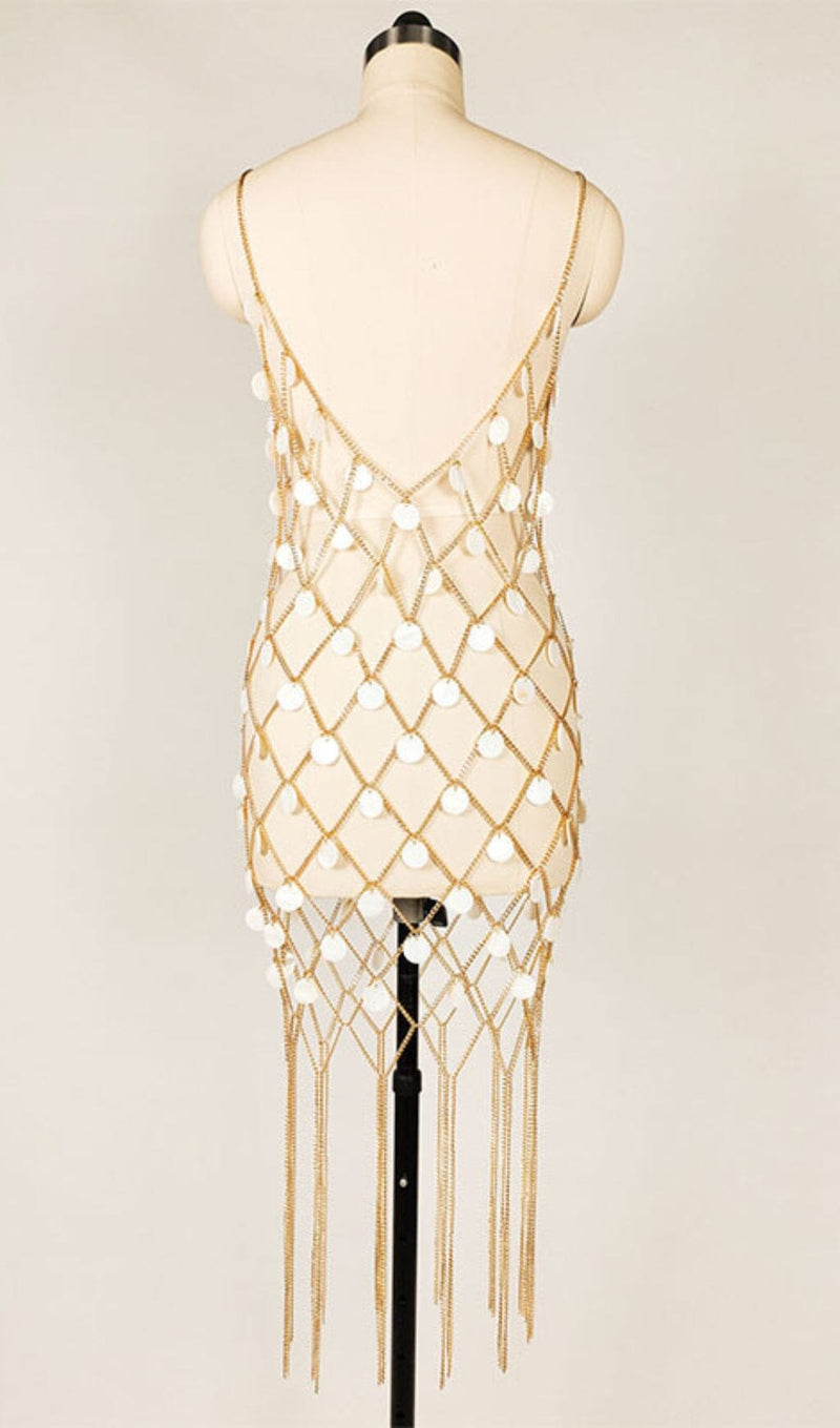 EMBELLISHED FRINGE BODY CHAIN DRESS