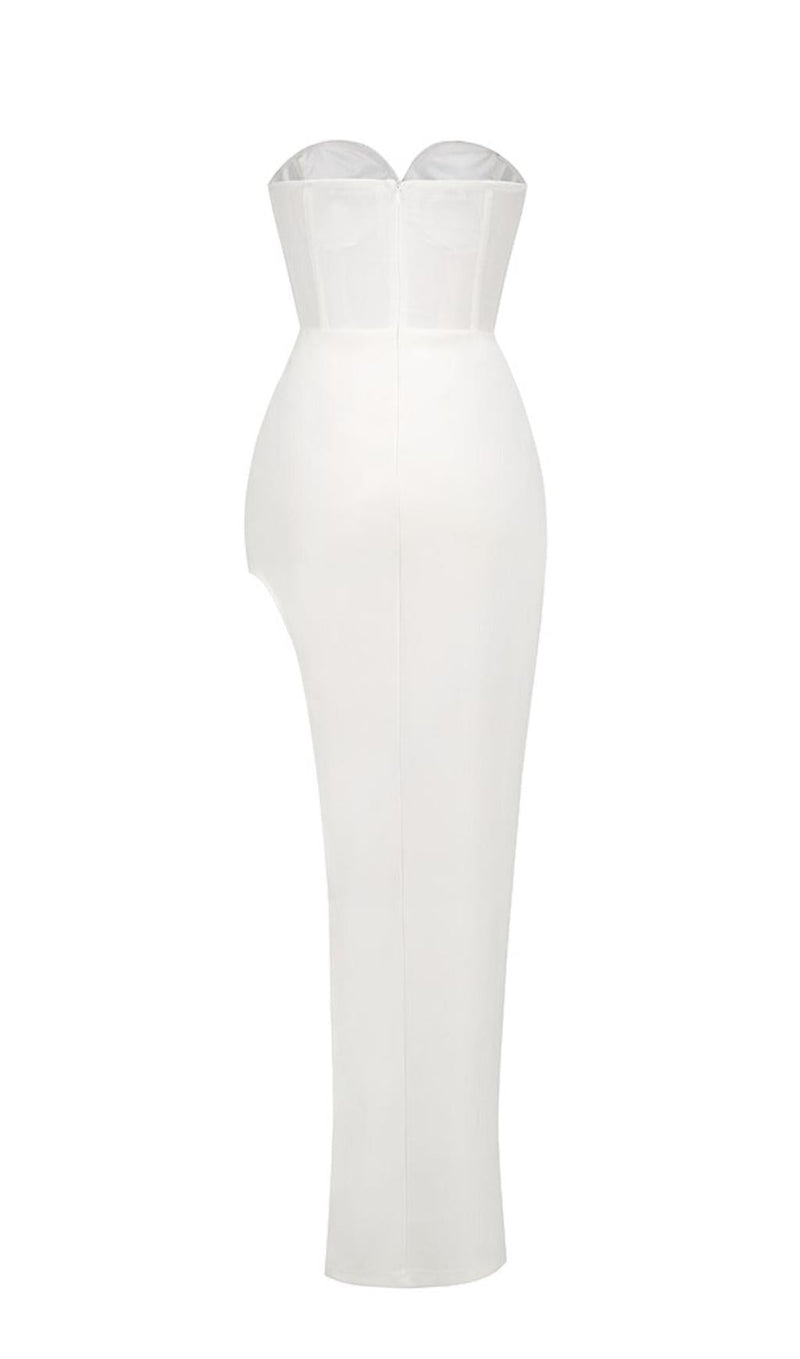 STRAPLESS GAUZE MAXI DRESS IN WHITE