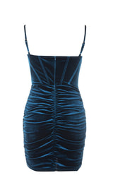 VELVET CORSET MINI DRESS IN BLUE