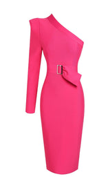 ONE SHOULDER MIDI DRESS IN PINK