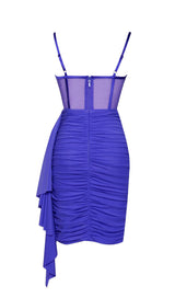 YOLIE ROYAL BLUE RUCHED DRAPING MESH CORSET DRESS