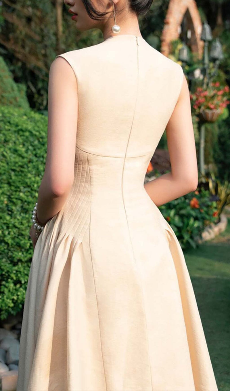 SLEEVELESS CORSET MIDI DRESS IN BEIGE