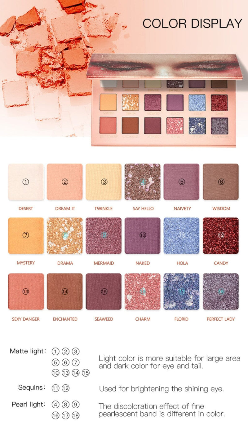 18-COLOR MATTE PEARLESCENT EARTH COLOR EYESHADOW