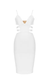 BANDAGE STRAPPY WAIST-TIGHTENING MIDI DRESS IN WHITE